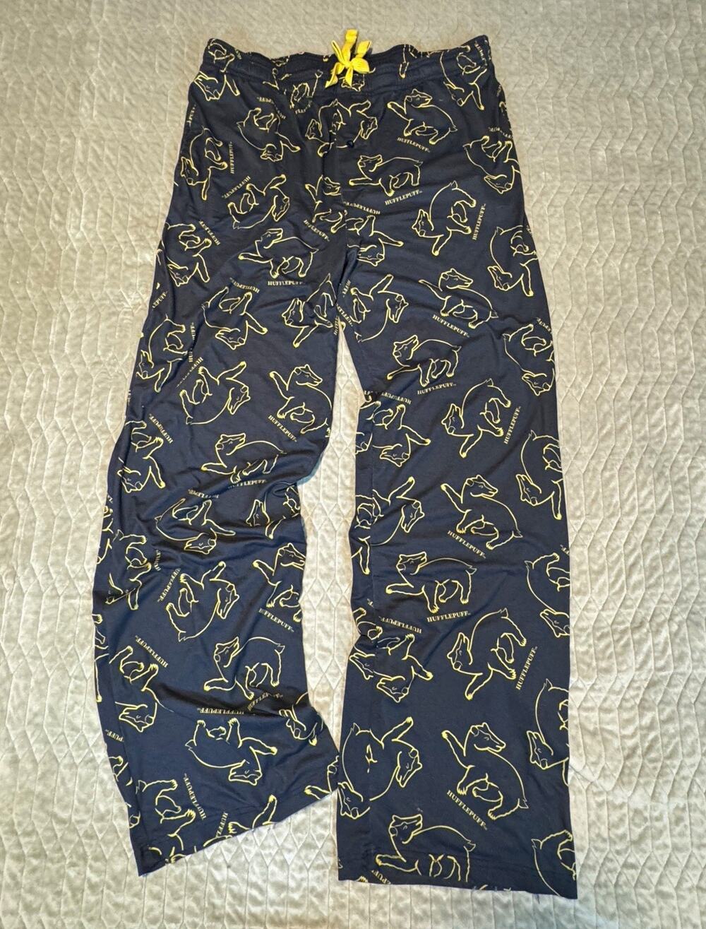 Harry Potter Hufflepuff Men's Pajama Pants Black Yellow Drawstring Sz XL